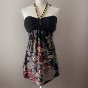 Ed Hardy Official Chain Halter Dress Vintage Y2K